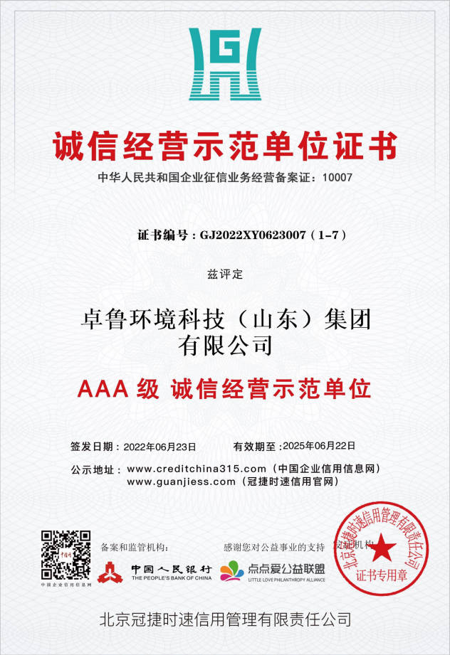 诚信经营示范单位证书