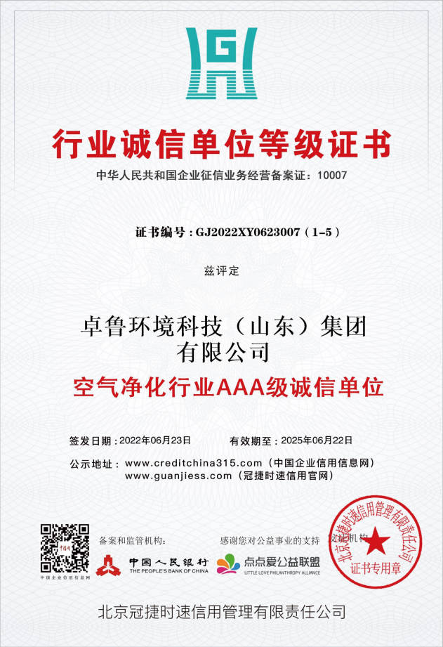 行业诚信单位等级证书